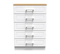 Kent Ready Assembled Matt White Light Oak Effect 5 Drawer Chest Of Drawers (H)1075mm (W)765mm (D)415mm