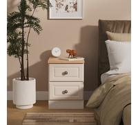 Norfolk Bedside Table Off-white & Light Oak 2 Drawers 37cm