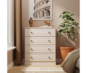 Norfolk Chest of Drawers Off-white & Light Oak 4 Drawers 74cm