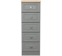 Norfolk Grey and Oak Effect 5 Drawer Narrow Chest