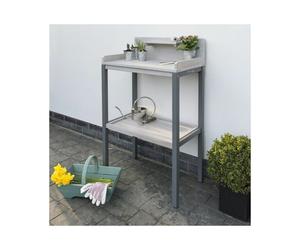 Norfolk Leisure Florenity Grigio Potting Table - FSC Eucalyptus, Grey Wash, Built-In Shelves (112cm H)
