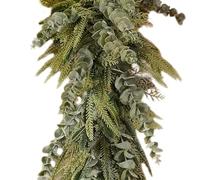 Norfolk Pine Garland 6ft Artificial Real Touch Christmas Garland with Eucalyptus Leaves for Mantel Fireplace Table Stairs Window Decoration