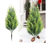Norfolk Pine Tree,17.7in Artificial Topiary Christmas Tree Fake Evergreen Realistic Norfolk Pine Tree,Artificial Cedar Topiary Tree with Ground Spike,Faux Pines Shrubs Plant for Front Porch Garden (A)