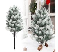 Norfolk Pine Tree,17.7in Artificial Topiary Christmas Tree Fake Evergreen Realistic Norfolk Pine Tree,Artificial Cedar Topiary Tree with Ground Spike,Faux Pines Shrubs Plant for Front Porch Garden (E)