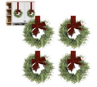 Norfolk Pine Wreaths with Bows,9.4inch Real Touch Christmas Wreath for Kitchen Cabinet,Artificial Cedar Wreaths Faux Realistic Pine Needles Wreath for Front Door,Wall,Window,Home,Xmas Decor