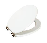 (White) Soft Close Wooden Toilet Seat Adjustable Chrome Hinges