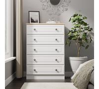 Welcome Furniture Ready Assembled Norfolk 5 Drawer Chest In White Ash & Bardolino Oak, White