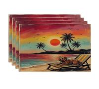 Norfolk Terrier Dog Placemats Set of 4, 12x18 Inch, Retro Coastal Beach Palm Tree 4Pcs Seasonal Table Mats for Home Dinning, Pet Holiday Party Kitchen Decor