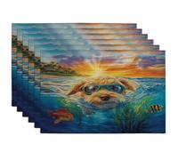 Norfolk Terrier Dog Placemats Set of 6, 12''x18'', Funny Coastal Beach Ocean 6Pcs Print Washable Table Mats for Dinning, Pet Holiday Home Kitchen Decor