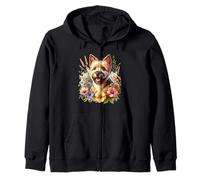 Norfolk Terrier Dog Summer Wildflowers Artwork Zip Hoodie