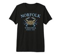 Norfolk Virginia Crab Fishing Since 1682 Cyan Letters Premium T-Shirt
