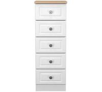 Norfolk White and Oak Effect 5 Drawer Narrow Chest
