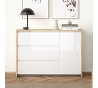 norfolk wooden sideboard with 3 white gloss drawers in hickory