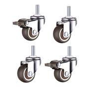 Norgail 1 Inch Small Tiny Shopping Cart Wheel Trolley Swivel Caster Wheels Soft Rubber TPE M6x 15mm Metric Threaded Mini Stem Caster Wheel (2 with Brakes), 24lb/11kg Load Capacity, Set of 4