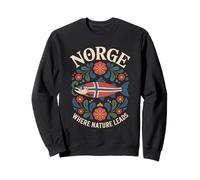 Norge Folk Art Norway Salmon Nordic Culture Nature Flowers Sweatshirt