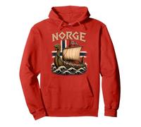 Norge Viking Ship Norway Flag Scandinavian Heritage Red Pullover Hoodie