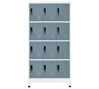 Norheim 12 Door Locker Storage Filing Office Cabinet Cupboard Units for Staff Gym School Changing Locker Cabinet with 12 Compartments Steel 90x45x180 cm Light Grey and Dark Grey