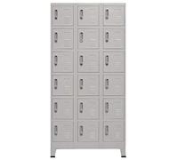 Norheim 18 Door Locker Storage Filing Office Cabinet Cupboard Units for Staff Gym School Changing Locker Cabinet with 18 Compartments Steel 90x45x180 cm Grey