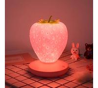 Strawberry Lamp, LED Cute Silicone Strawberry Night Lamp, Bedside Color Changing Lamp, 3 Modes Touch, for Living Room Bedroom (Color : Pink)