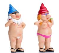 Norhogo 1 Pair Funny Gnome Statue, Gnome Couple Outdoor Sculpture, Funny Naked Rude Garden Statue, Naked Garden Goblin-Art Decoration for Lawn Yard Balcony Porch Patio Home Decor