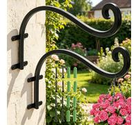Norhogo 2 Pack Black Hanging Basket Bracket Outdoor Plant Hooks, Iron Wall Mount Plant Hanging Bracket, Wall Plant Hooks for Flowers Baskets Planter Pots Bird Feeder Lanterns Wind Chimes Indoor