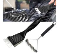 Norhogo 2 Packs Metal BBQ Grill Cleaning Brush and Scraper, BBQ Cleaner, 12 Inch and 8 Inch Steel Barbecue Bristle Cleaner for Barbecue Grill Kitchen Cleaning Brush (Black)