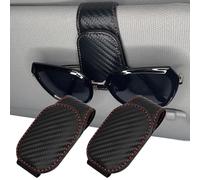 Norhogo 2pcs Universal glasses holder for Car Visor, sunglasses holder Magnetic Leather, Ticket Card Clip, sunglasses clip for car visor, for different Size Eyeglasses, Carbon Fibre Black Red
