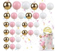 Norhogo 30pcs Mini Colorful Foam Balloon Cupcake Diy Ball Topper, DIY Cake Insert Topper Baking Decoration White Pink Gold Cake Decorations for Birthday Party Anniversary Cake Decor