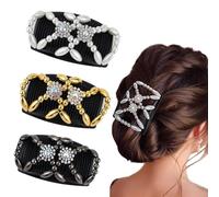 Norhogo 3pcs Adjustable Plastic Double Hair Combs, Magic Elastic Double Sided Clips, elasticated bead hair clips, Crystal Beads Hair Combs for Women Girls DIY Hairstyling Hair Accessories