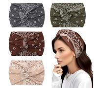 Norhogo 4 Pack 7 Inch Extra Wide Hair Bands Thin Elastic Soft Headbands, Summer Wide Headband Print Hair Accessories, Boho Head Wrap Hair Accessories, for Yoga, Cosmetics, Sports & Hair Accessories