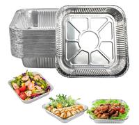 Norhogo 50Pcs 20 x 20 x 4CM Aluminium Foil Baking Trays, Square Disposable Tin Foil Containers, Air Fryer Aluminum Foil Trays, for Party Food Serving Takeaway Storage Catering Containers
