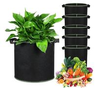Norhogo 6 Pack 5 Gallons Plant Growing Bags, Indoor Garden Planter Bag, Nonwoven Fabric Breathable Grow Bag with Straps Handles, plant bag for Vegetables Flowers Herbs Potato Tomato Carrot Strawberry