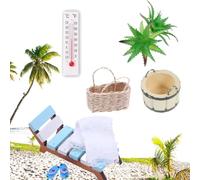 Norhogo 8-Piece Dollhouse Mini Summer Beach Wooden Lounger, Mini Beach Chair Set, Miniature Beach Chair, Micro Scene Statue, Summer, Beach Sun Chair Set for Photo Props, Accessories, Ornaments