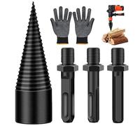 Norhogo Conical Screw Firewood Splitter Wood Splitter Drill Bit with 3 Drill Handles (Square/Round/Hexagon) Wood Cutting Step Drill Electric Wood Splitter (32)