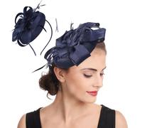 Norhogo Fascinator Headband Sinamay Pillbox Hat, Navy Pillbox Fascinator, Fascinators for Weddings, Dark Navy hatinator, Women Fascinator Feather Wedding Hat Hair Clip for Women Wedding Ascot Race