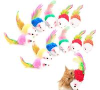 Norhogo Furry Cat Toy Mouse Cat Mouse Fur Pet Toy Mice Cat Toy Mouse Cat Catcher Toy with Feather Tails for Cats Interactive Play (Random Colour)