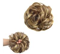 Norhogo Messy Hair Buns Extensions Curly Wavy Hair, Extension Curly Wavy Messy Synthetic Bun Hairpiece for Women Thick Hair Pieces Wavy Curly Ponytail (Brunette/Ash Blonde)