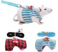 Norhogo Pack of 2 Hamster Harness and Pull Rope, Pull Rope, Chest Strap for Rabbits, Squirrel, Bunny Ferret, Guinea Pigs, Red Grid + Blue Stripes (XS)