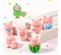 Norhogo Pack of 7 Lucky Pig Figurines Pink Pig Small Animal Ornament Decoration for DIY Crafts, Cake Decoration, Child Birthday Party Miniature Fairy Garden Decoration