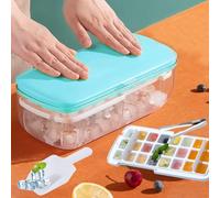 Norhogo Reusable Blue Two-Layer Set Ice Cube Trays for Freezer, Press Type Ice Cube Maker with Lid and Box Ice Cube Moulds Ice Cube Trays for Freezer, Comes with an ice Shovel and ice Cube Clip