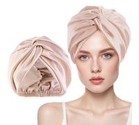 Norhogo Simulated Silk Double Sleeping Hat, Crossed Twisted Hat Shower Cap, Bonnet Sleep Night Cap, Hair Wrap for Sleeping, for Women Hair Beauty Satin Bonnet With Adjustable Elastic (Khaki)