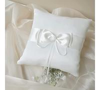 Norhogo Wedding Ring Cushion, 20 x 20 cm Wedding Ring Cushion for Rings and Rings with Beautiful Bow and Simulation Pearl, as a Gift for Your Lover, a Friend, White