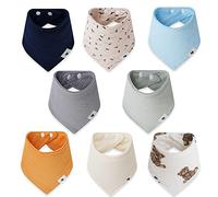 Norinori Baby Muslin Bandana Bibs - 8 Pack, 100% Cotton, Ultra Soft, Super Absorbent, Adjustable, Multifunctional, Unisex, Newborn to 36+ Months