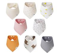 Norinori Baby Muslin Bandana Bibs - 8 Pack, 100% Cotton, Ultra Soft, Super Absorbent, Adjustable, Multifunctional, Gift Set, Unisex, Newborn to 36+ Months, Geometric Pattern