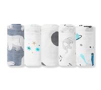 norinori Muslin Squares Baby Muslin Cloths- 5 Pack Baby Cloth 60x60cm 100% Pure Cotton Super Soft Breathable Newborn Essentials Perfect Shower Gifts