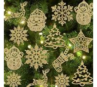 Norinoya 20PCS Glittering Snowflake Hanging for Tree Decorations Christmas Santa Claus Decorations (Gold)