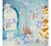 Norinoya 3D Stereo Snowflake Hanging Pendants Charm,Christmas Decorations Tinsel,Snowflake Decoration for Ceiling Window Door New Year's Day(6-piece Set) (Magic color)