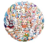 Norinoya 50PCS Lovely Pink Sweet Rabbit Stickers for Girls Party, Scrapbooking, Stamping, Party Favors, Birthday Decorations Supplies for Girls Kids