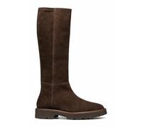 Norize Knee-High Boots in Suede with Flat Heel Dark Brown