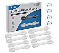 Norjews 8 Pack Cabinet Locks Baby Proofing, Child Safety Cupboard Locks, Child Safety Straps for Cabinets Drawers Toilet Fridge, Adjustable with No Trapped Fingers Easy to Install - White